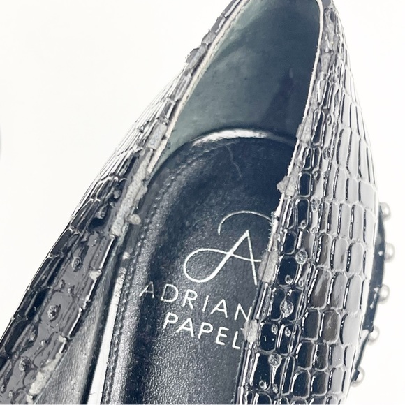 ADRIANNA PAPELL Black Leather Lined Embossed Studded Pointy Toe Flats, Size 7 - Picture 8 of 11